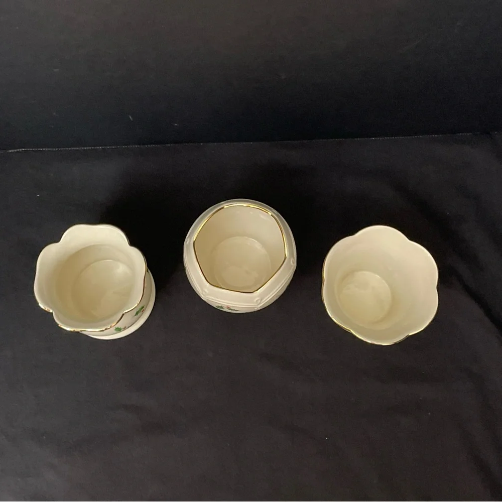 Lenox Holiday Votives Set of 3 Holly Leaves & Berries Christmas Seasonal Classic
